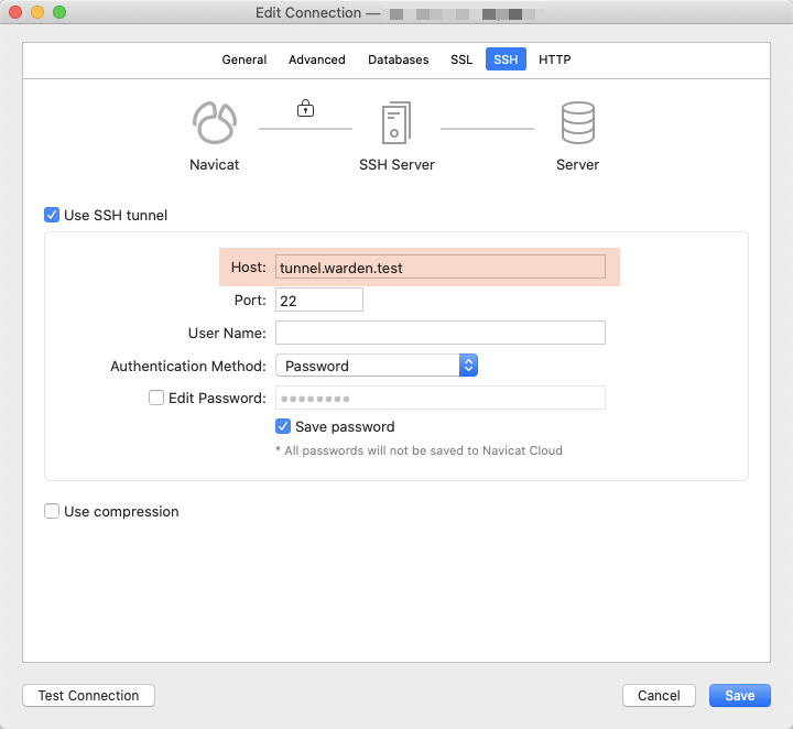 Navicat Tunnel Config