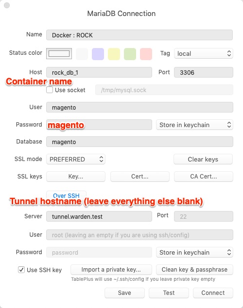 TablePlus Connection Info